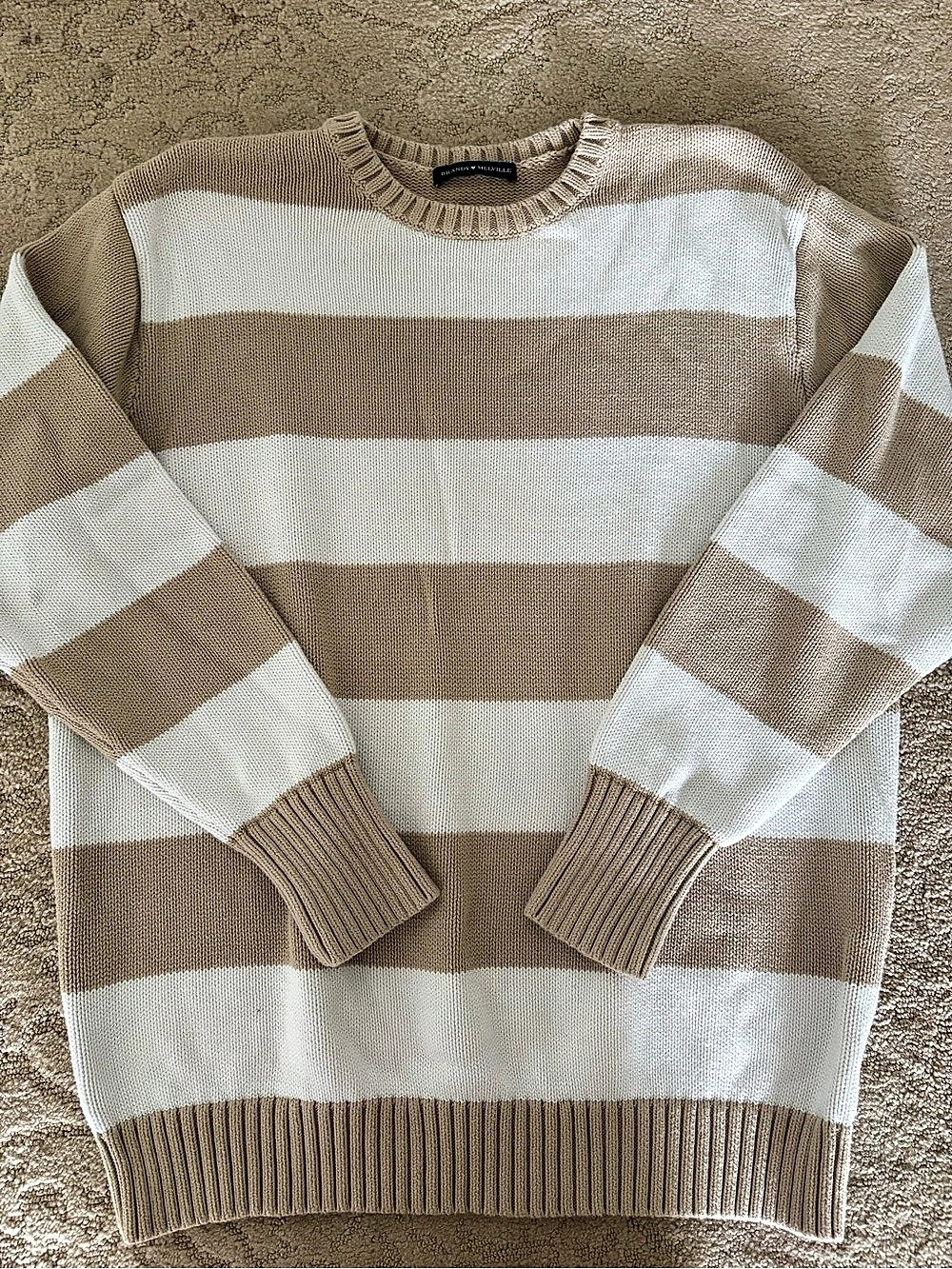 Brandy Melville Brianna Striped Sweater Brown & White